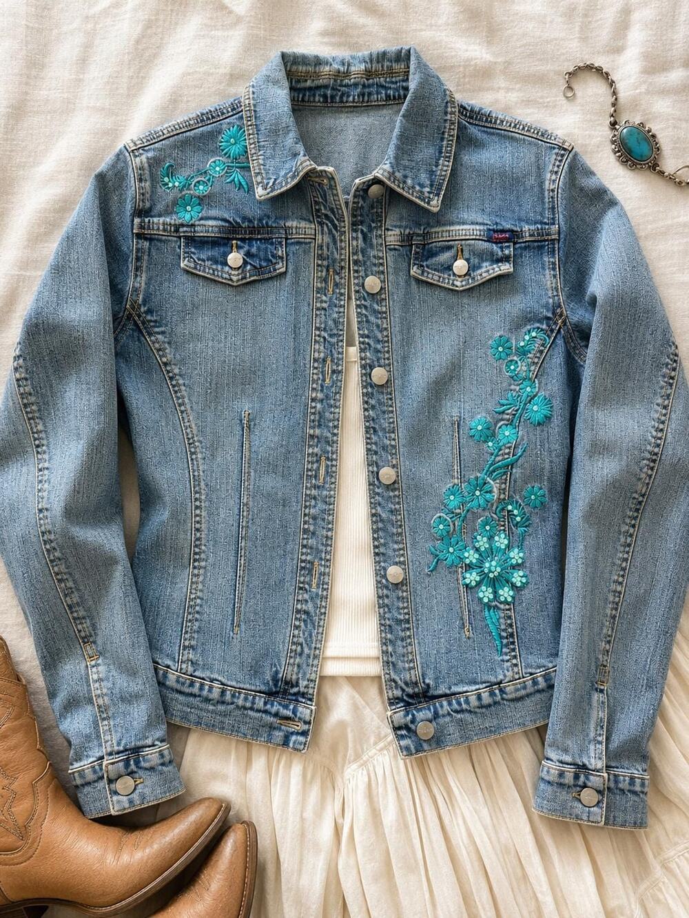 Vintage Yuka Jeans Y2K Embroidered Denim Jacket Small
